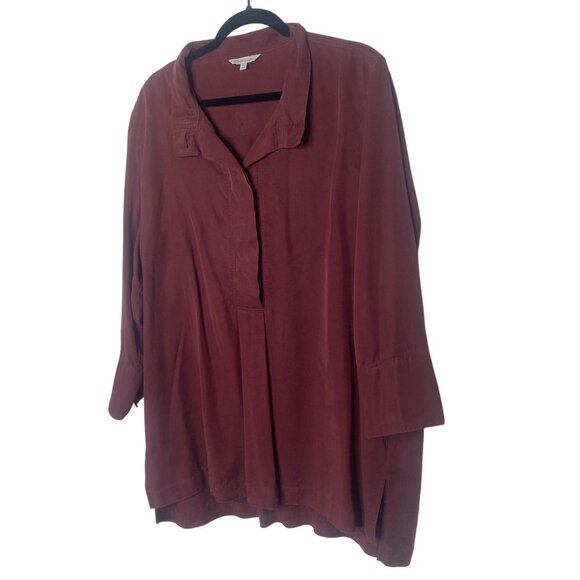 John Mark Oversized Shirt Womens XL red 3/4 sleeve Pullover Boho Travel Casual - Picture 2 of 16